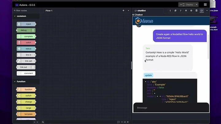#ChatGPT + #NodeRED  = Autana: flows generated by AI