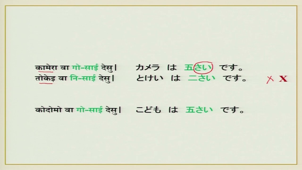 Age. GRAMMAR STRUCTURE Watashi wa (Number for age) sai desu. I