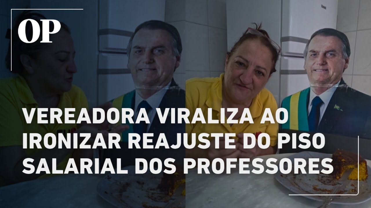 Vereadora critica reajuste de R$ 18 do piso salarial dos professores ao lado de Bolsonaro de papelão