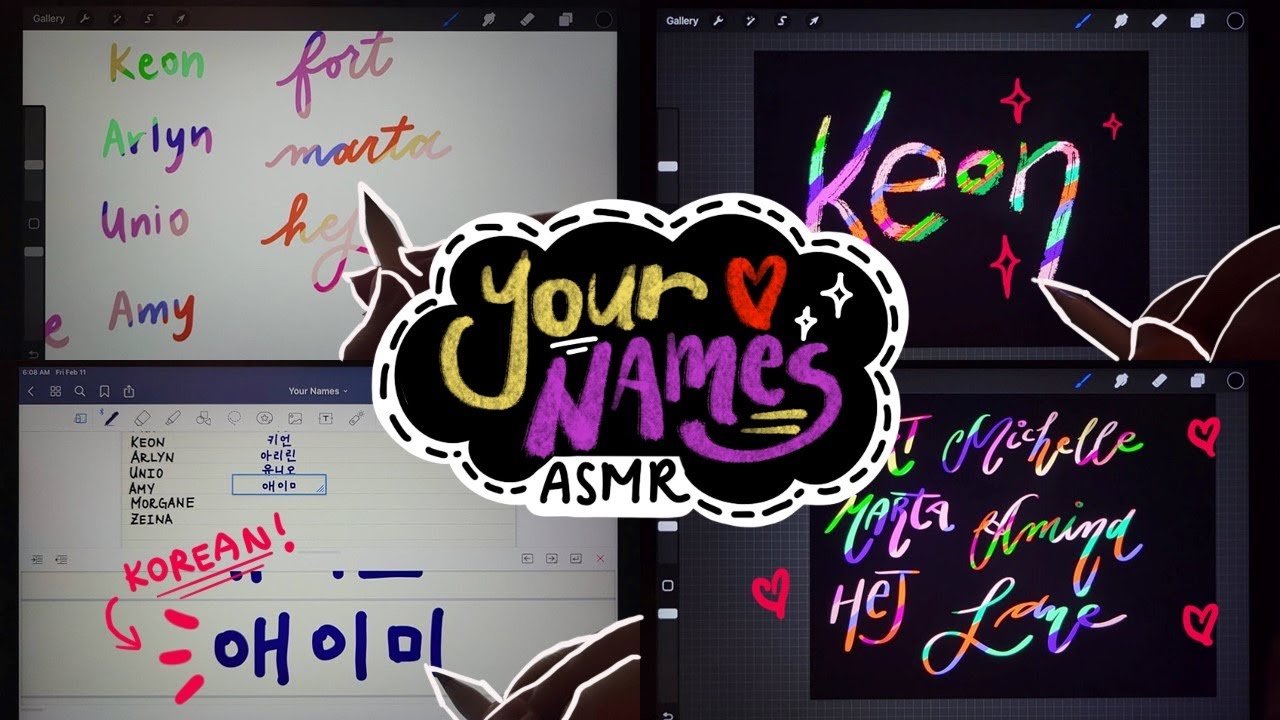 ASMR Writing your names in many ways 😍 | iPad writing sounds, whispering, mouth sounds