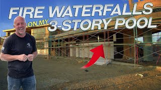 Fire Waterfalls on our 3 Story Scuba Pool | House Build #15