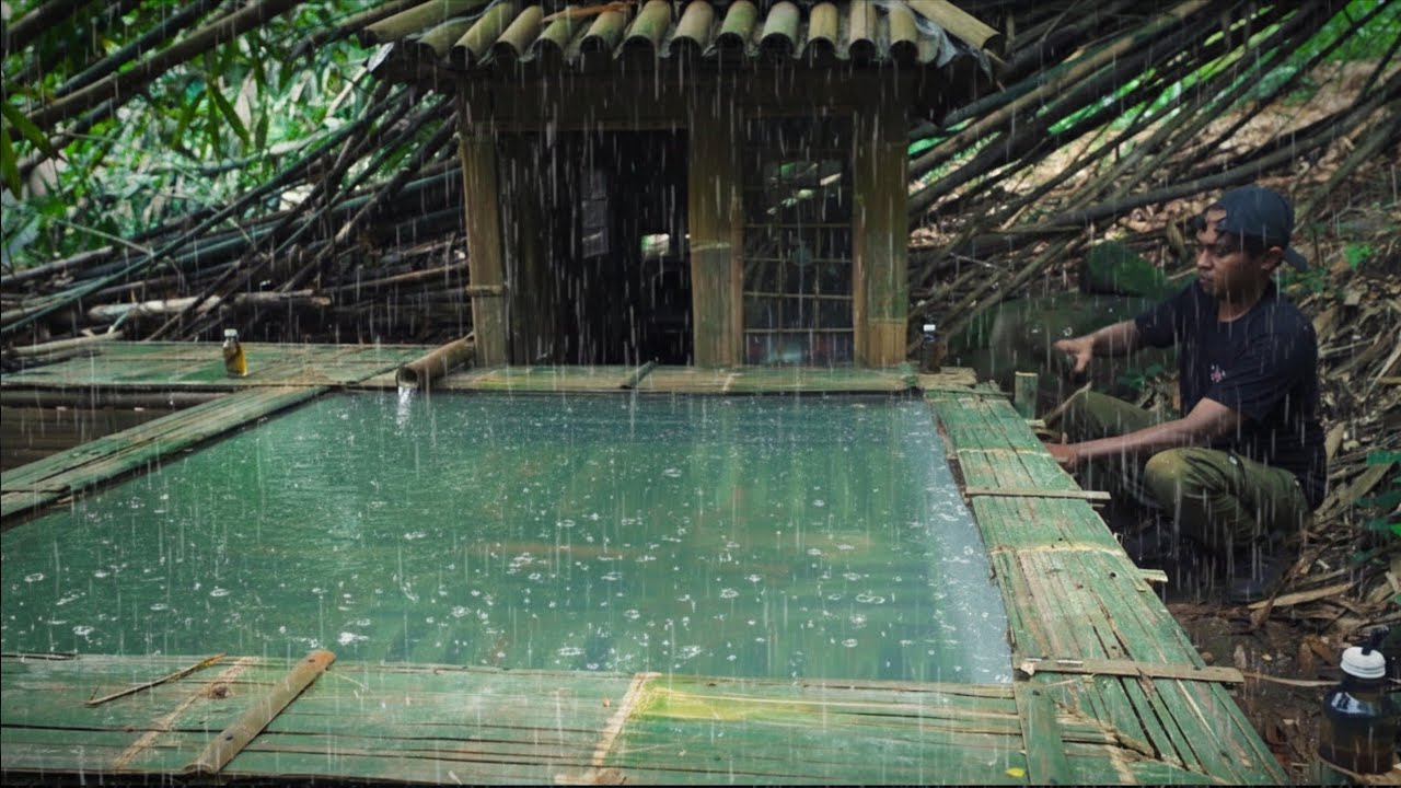 Membuat kolam mini bambu solo camping bertahan hidup 24 jam dalam hutan|solo camping-bushcraft