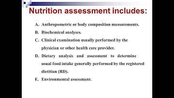 Meaning of A,B,C,D Of nutritional assessment (Anthropometry, Biochemical, Clinical, Dietary Analysis