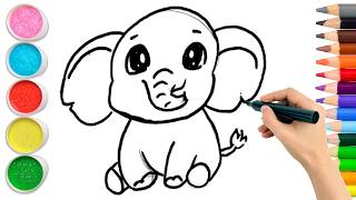How To Draw cute elephant Drawing, Painting & Coloring For Kids and Toddlers_ Child Art 🐋🌈🎨
