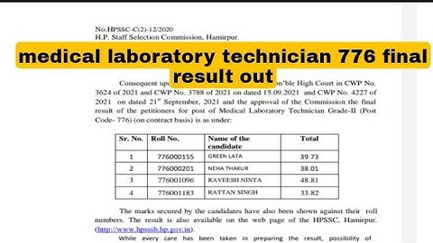 HPSSC MEDICAL LABORATORY TECHNICIAN 776 FINAL RESULT OUT 2021 || HP High Court || #hpssc #hp