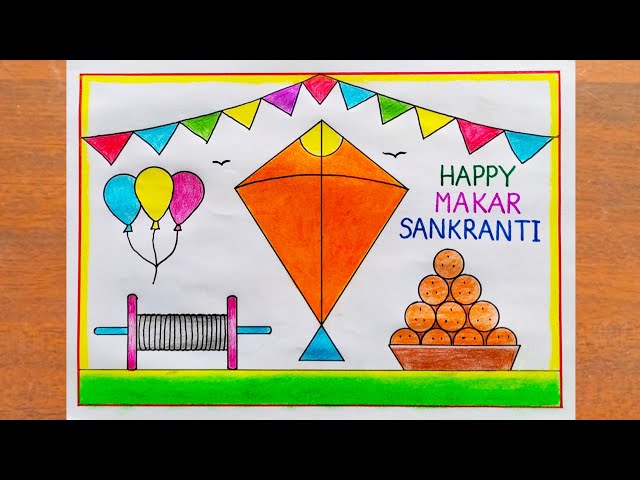 how to make makar sankranti drawing || kids playing with kite poster drawing  - YouTube | Drawing for kids, Easy drawings for kids, Kids playing