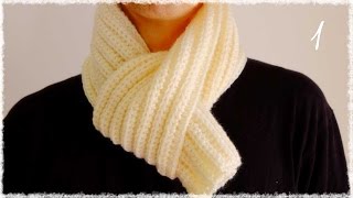 メンズかぎ編みマフラーの簡単な編み方・作り方（１）　diy easy crochet scarf tutorial