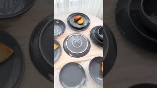 16PCS Glazed Stoneware Dinner Set for 4 – Grey Porcelain Plates & Bowls