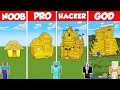 GOLD BLOCK BASE HOUSE BUILD CHALLENGE - Minecraft Battle: NOOB vs PRO vs HACKER vs GOD / Animation