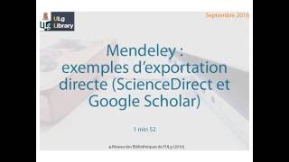 Mendeley : exemples d’exportation directe (ScienceDirect et Google Scholar)