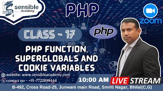 Class-17, PHP Function, Superglobals and cookie variables 🔴Live