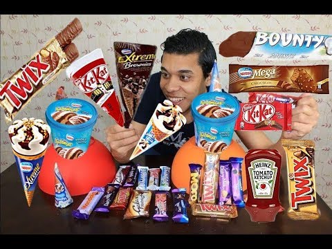 تحدي ايس كريم كيت كات ضد الشيكولاتة تويكس و كيت كات وجلاكسي والعقاب كاتشب طماطم