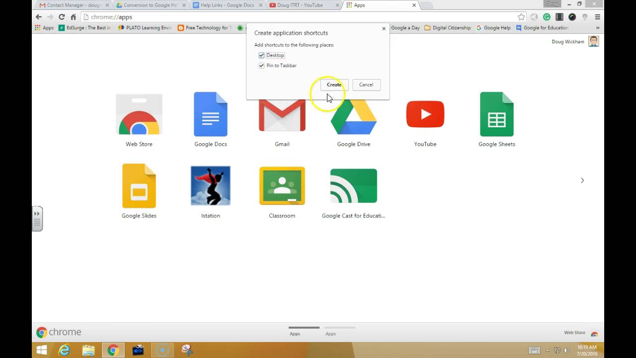 put gmail icon on desktop toolbar