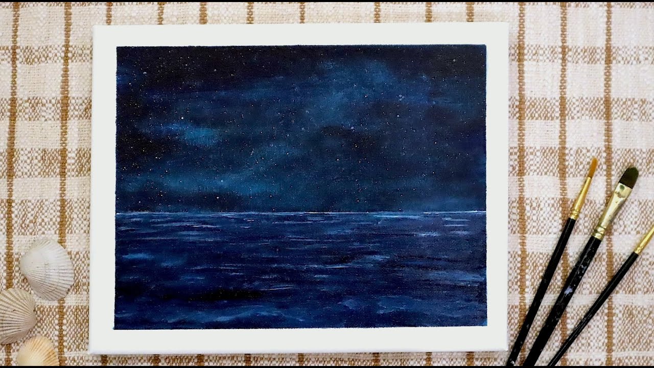 How to Paint a Starry Sky over the Ocean | Acrylic Painting - YouTube