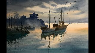 A simple method to paint seascape with watercolor