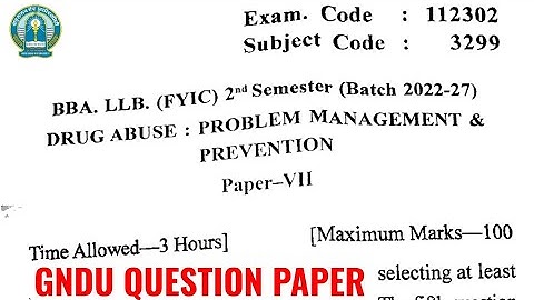 Gndu BBA LLB 2nd Semester Drug Abuse Question Paper | BBA LLB 2nd Semester Question Paper 2023