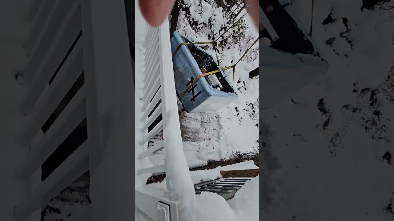 Caldera Spa - Hot Tub Crane delivery in a Winter wonderland too! #hottubdelivery #hottubs
