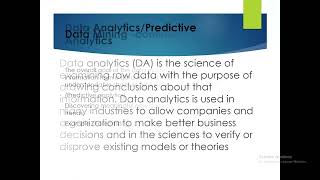 Business Intelligence, Data Mining and Data Analytics/Predictive Analytics(part 1)