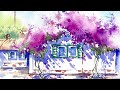 Watercolor Painting - Bougainvillea House- Tutorial Step by Step