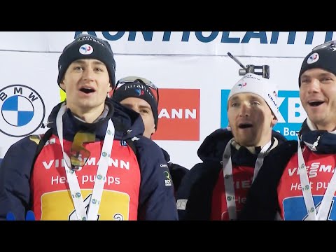 SKI - Marseillaise a cappella improvisée par les Bleus avec le public après leur victoire