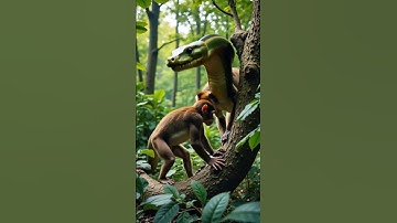 a big giant snake attack monkey in the forest