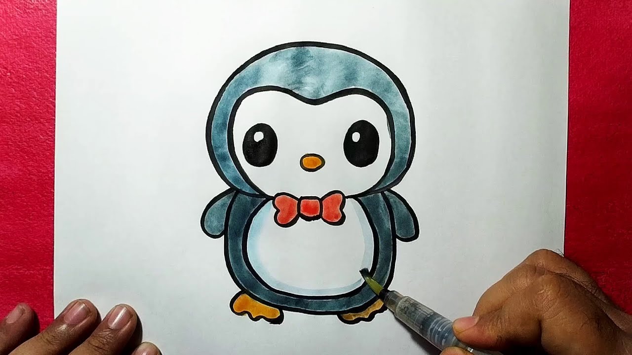 How to Draw a Cute Baby Penguin Easy Line Drawing of Penguin || YZArts