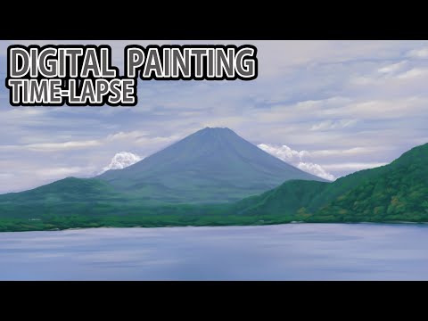 デジタル画タイムラプス] 2時間10分で描くリアルな富士山のメイキング