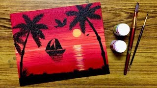 sunset acrylic beginners painting easy sailboat seascape tutorial