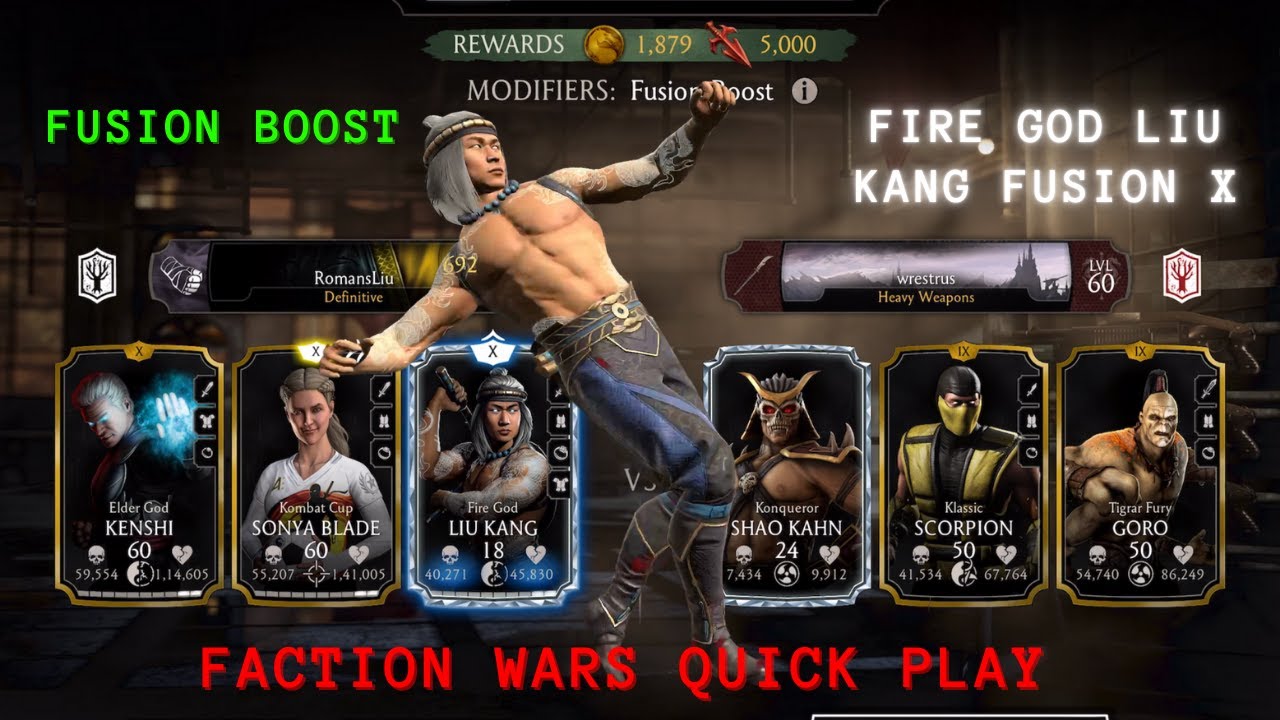 MK Mobile. Faction Wars Quick Play + Fire God Liu  Kang Fusion X + Fusion Boost. MK Mobile Update.