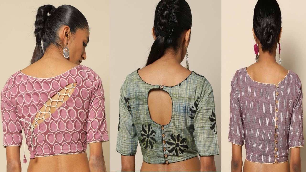 New Cotton Blouse Pattern||New cotton Saree Blouse back neck ...