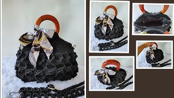 Tas tali kur motif kerang hitam - macrame bag - Review