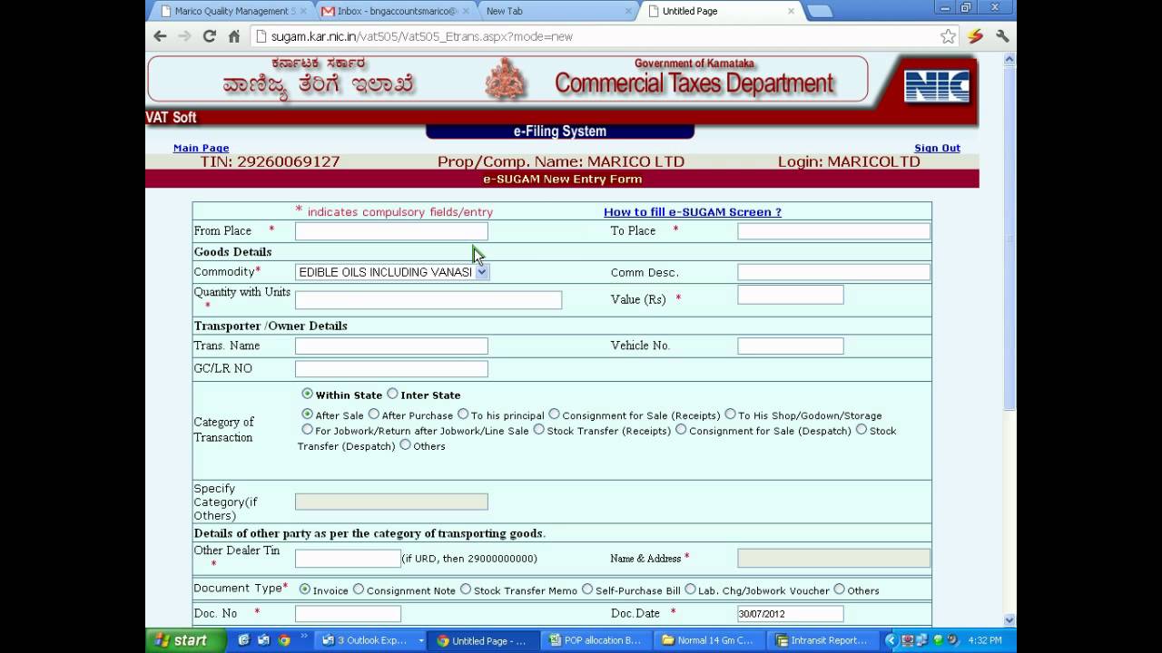 e sugam form karnataka