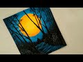 An easy nature night view scenery painting || Sunset Acrylic painting || Sun in the dark scenery ||