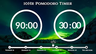 90 Minute Pomodoro Timer🌳Aurora & Night Forest sound📚10-Hour Study ⏱Pomodoro 90/30, 90 min x 5 sets screenshot 5