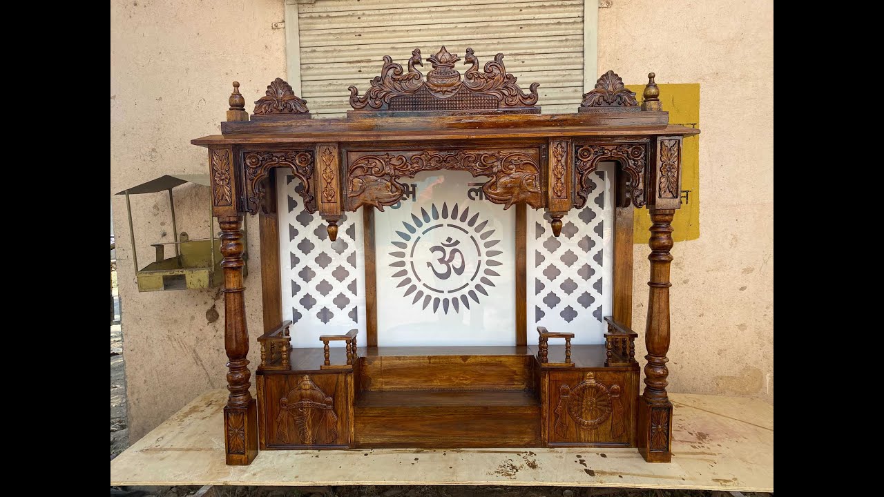 Wooden Teak Wood Devghar Mandir With Acrylic Backlight Design Wooden