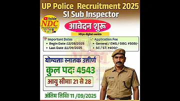 UP Police SI Sub Inspector Vacancy 2025 Online Form Last Date 11 09 2025 