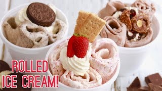 Homemade Rolled Ice Cream with Only 2 Ingredients + Nutella, Oreo & Strawberry Cheesecake Flavors!!