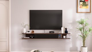 Modern Floating TV Stand | Walnut Finish with Black Striped Door | Customization Available