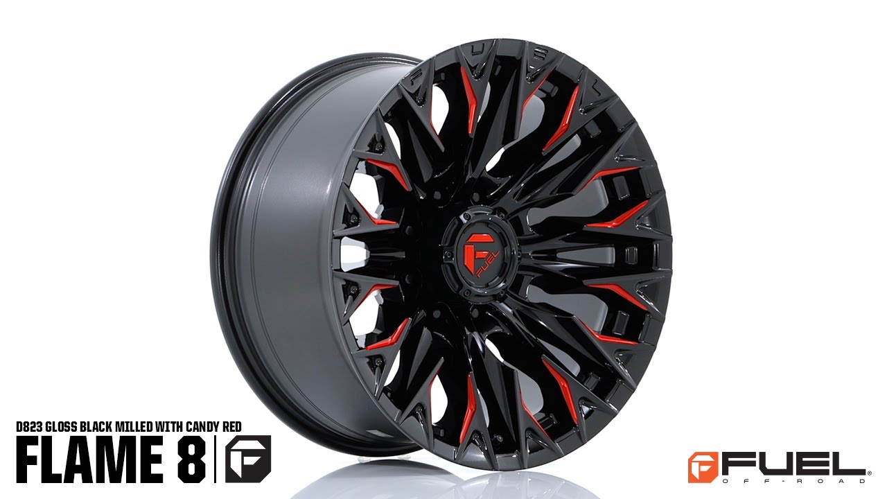 FUEL D823 FLAME 8 20X10 GLOSS BLACK MILLED WITH CANDY RED YouTube