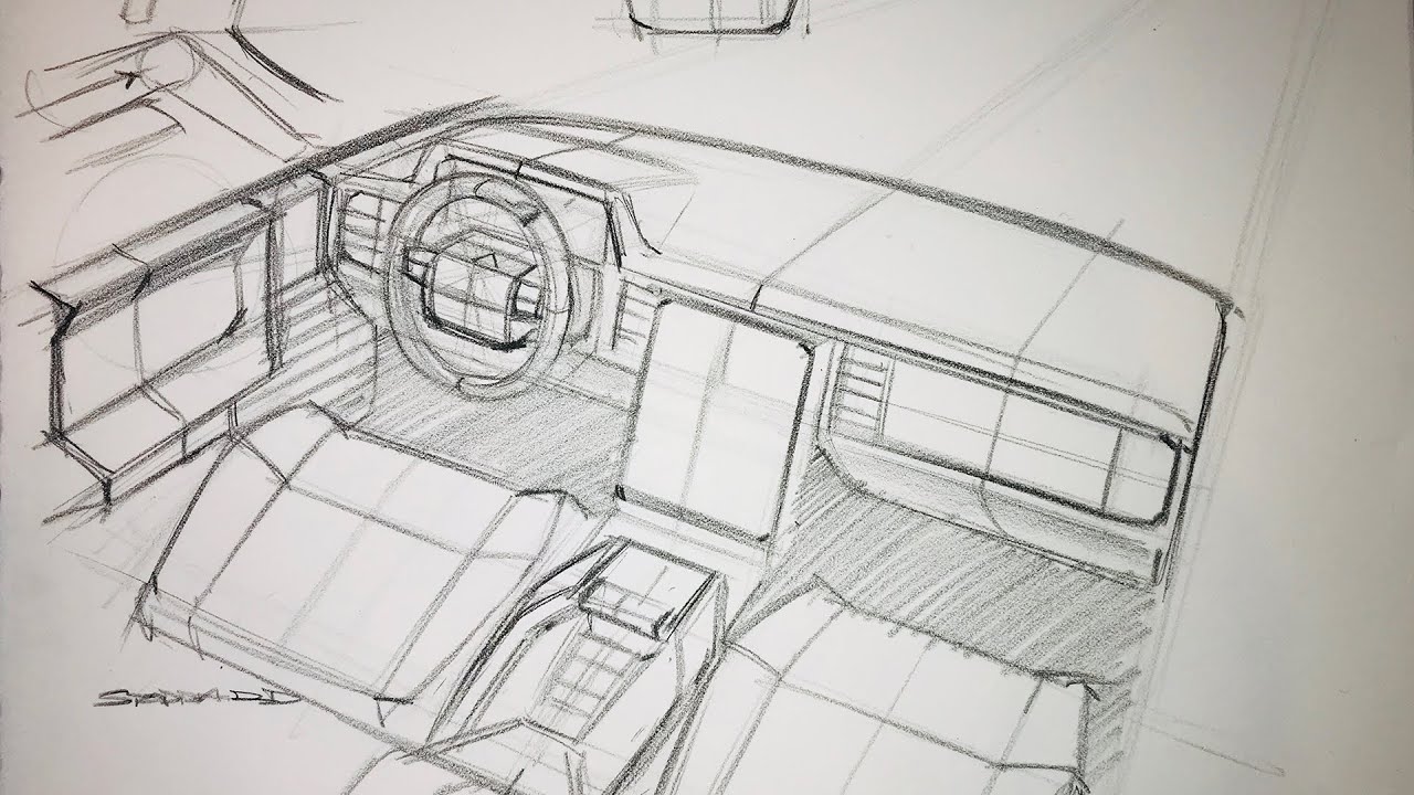 Sleek GM design sketch shows off a sporty car interior