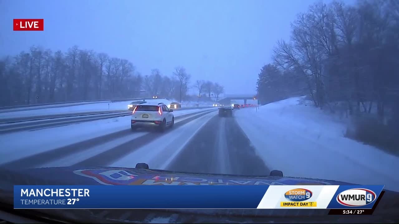 Snow piles up on New Hampshire roads - YouTube
