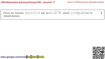 2020 Maths Advanced Sample HSC Q17 Sketch composite function graph f(g(x)), f(x)=x^2+2, g(x)=√(x-6)