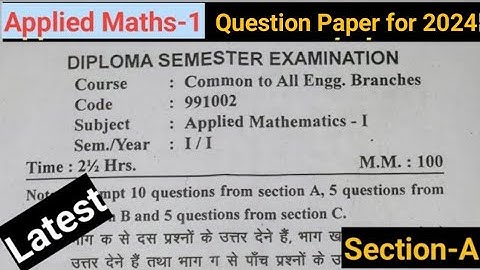 Applied Maths1 Question paper 2023 for Polytechnic 1st year || Section-A