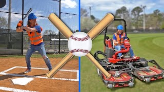 Handyman Hal gets Baseball Field Ready | Baseball for Kids | Lawn Mower for Kids