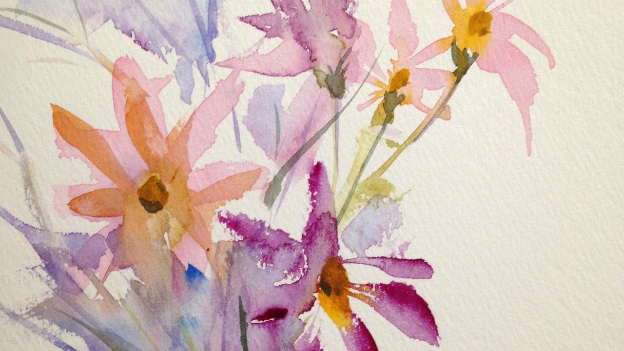 水彩画 水墨画のように 花の描き方 Watercolor Painting Flower Cosmos Auto Translated English Tutorial 村田收 Youtube