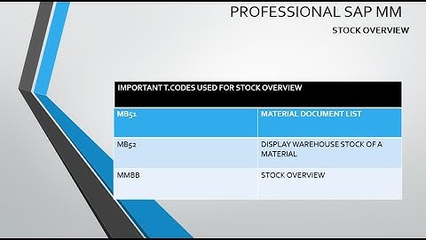 STOCK OVERVIEW IN SAP MM