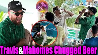 OMG! Travis Kelce Chugs a beer with Patrick Mahomes at the Miami GP