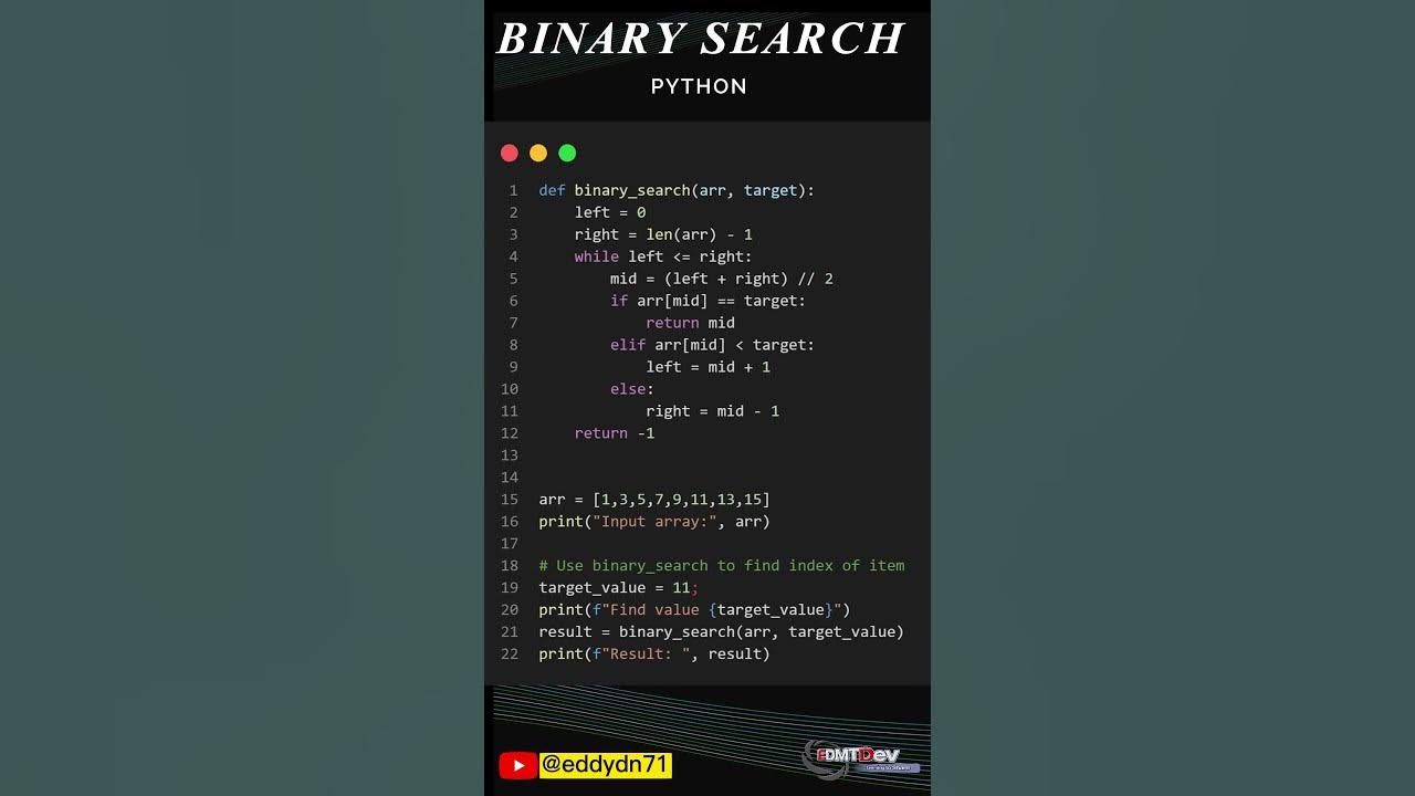 Python Short Code - Binary Search - YouTube