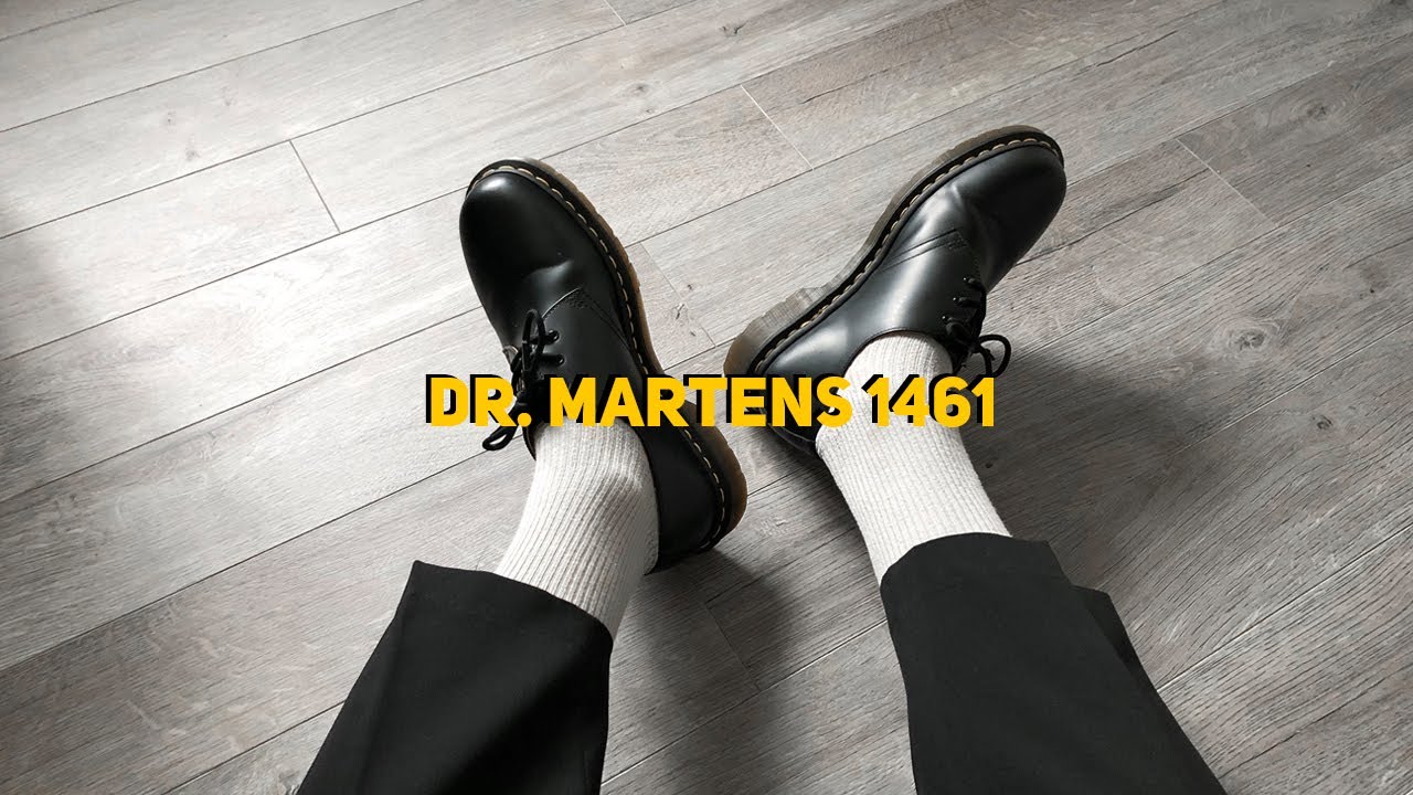 Dr Martens Ladies 1461 Virginia Lace Shoes In Black in Black