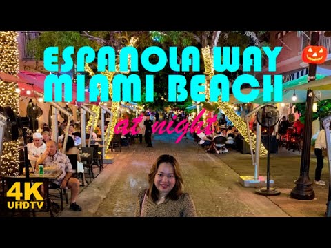 [4K] NIGHT LIFE AT ESPANOLA WAY MIAMI BEACH TRAVEL WALK